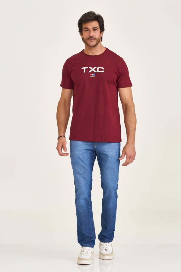 CAMISETA REGULAR MEIA MALHA PENTEADA ESTAMPADA 192336 - 0010-BORDO