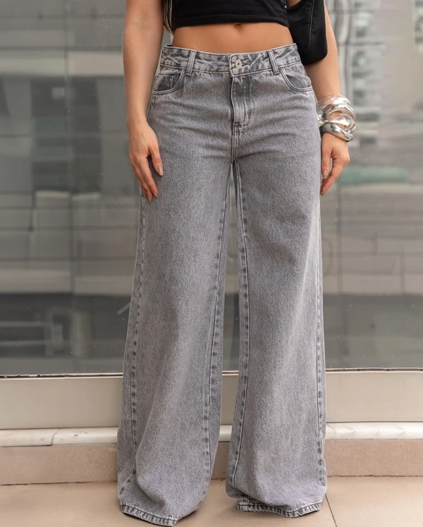 CALCA JEANS FEMININA RELAXED 29909 CINZA