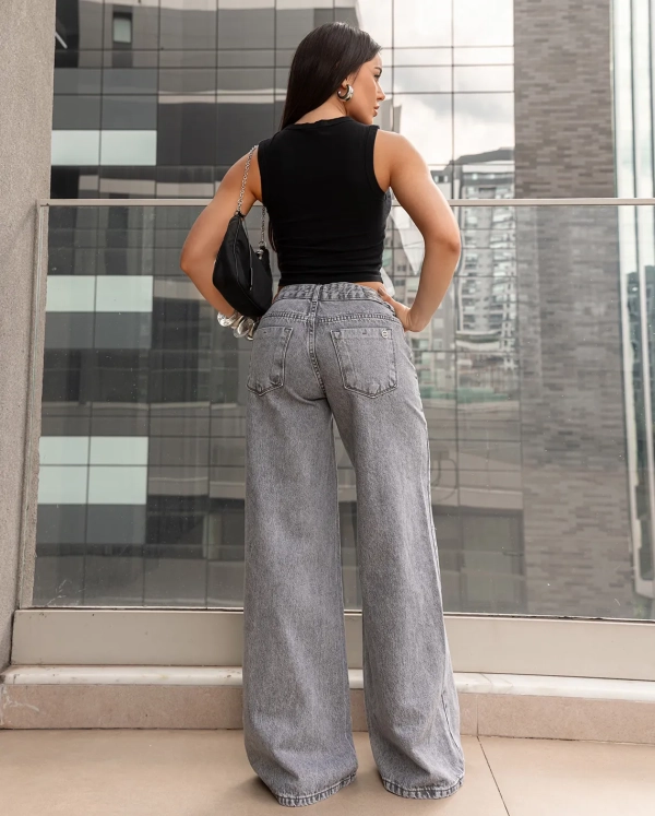 CALCA JEANS FEMININA RELAXED 29909 CINZA - Imagem 2