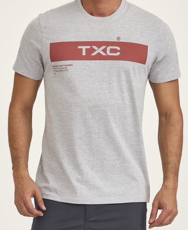 CAMISETA REGULAR MEIA MALHA PENTEADA ESTAMPADA 192386 - 0086-MESCLA MEDIO