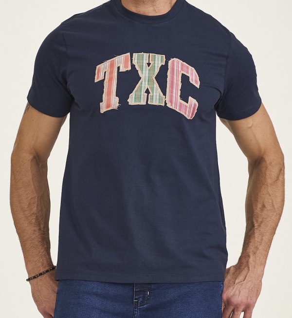 CAMISETA REGULAR MEIA MALHA PENTEADA ESTAMPADO 192328 - 0035-MARINHO
