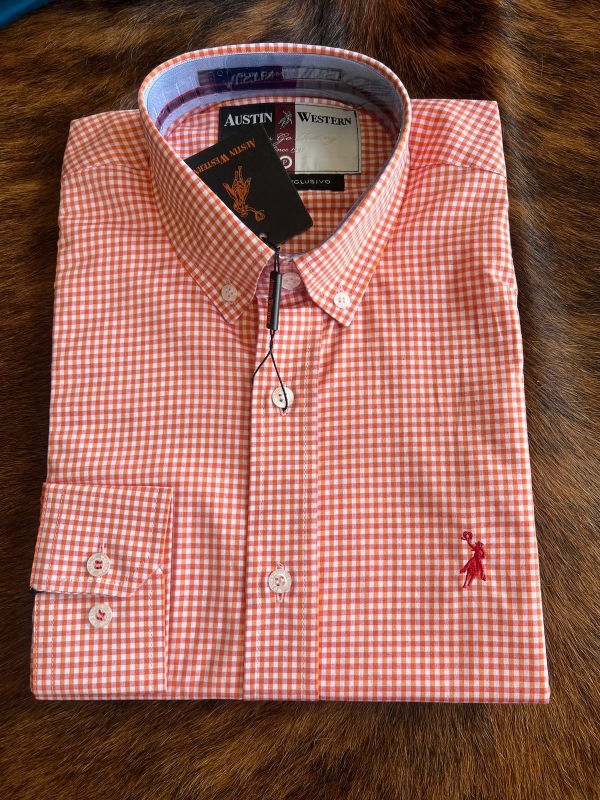 CAMISA M/L AUSTIN WESTERN XADREX VERMELHO 73