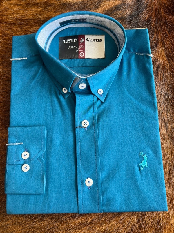 CAMISA M/L AUSTIN WESTERN MANGA LONGA AZUL 70
