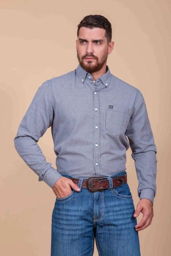 CAMISA REGULAR TRICOLINE BORDADA 2768L - 0002-PRETO