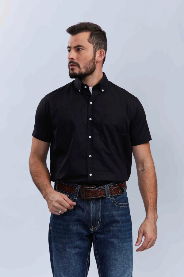 CAMISA REGULAR TRICOLINE BORDADA 2694C - 0002-PRETO TXC