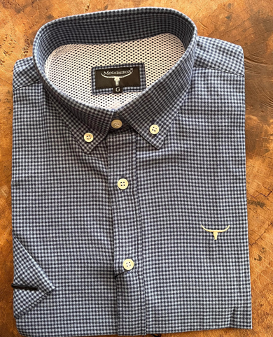 CMC2441 CAMISA MC FLANELADO XD AZUL/LOGO BEGE