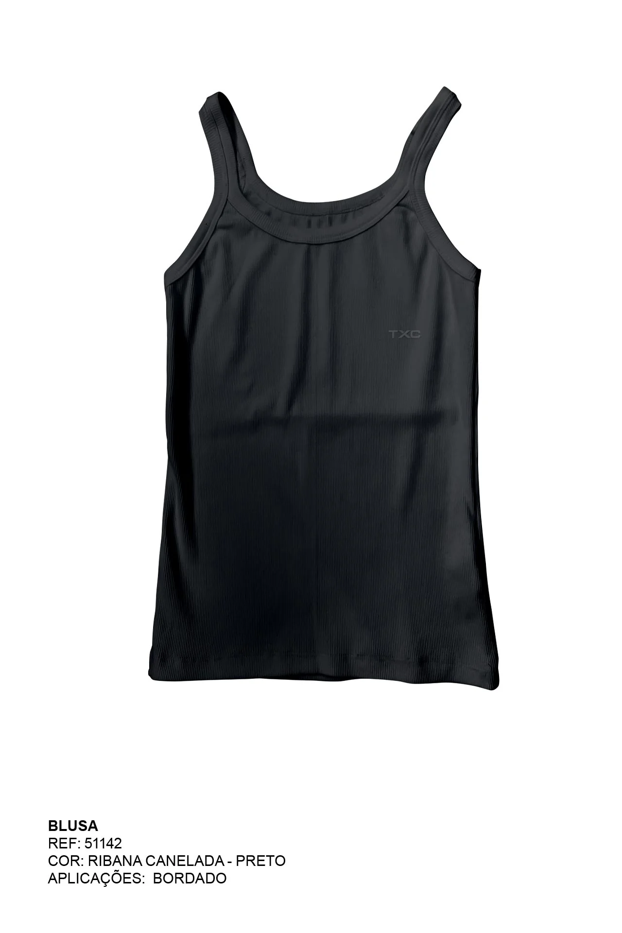 REGATA ALCINHA CANELADA BORDADA 51142 - 0002-PRETO