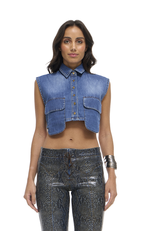 CFC02 - CAMISA FEMININA CROPPED DENIM