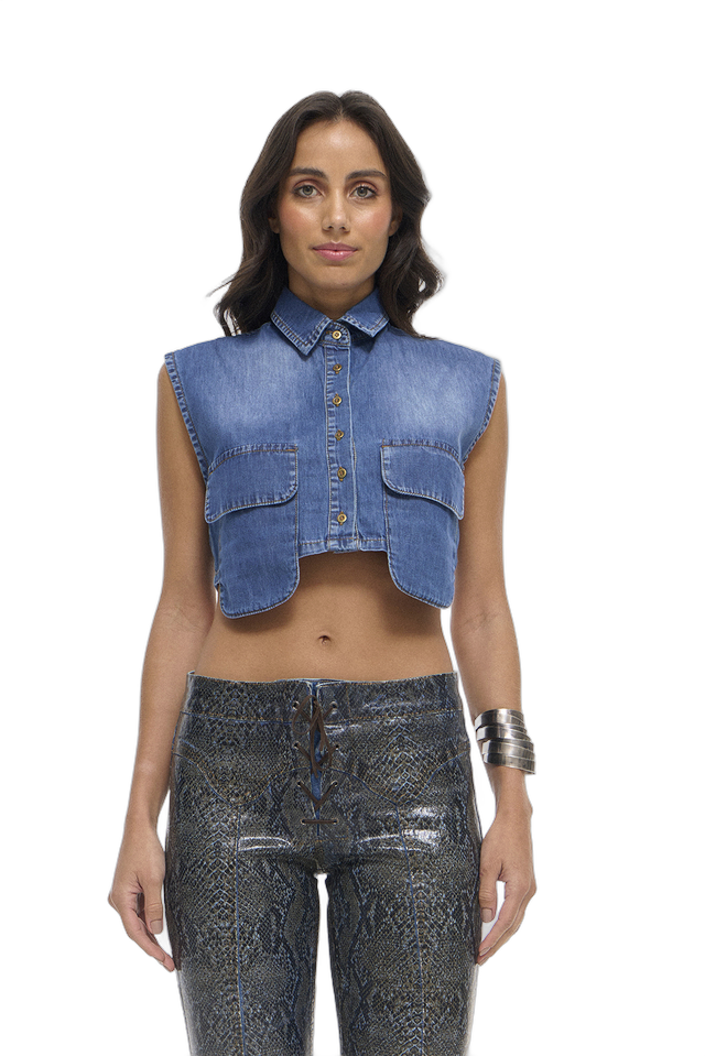 CFC02 - CAMISA FEMININA CROPPED DENIM - Imagem 2