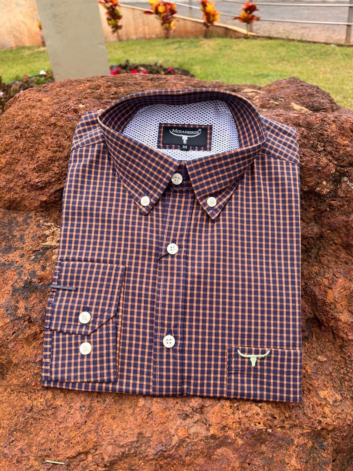 CML2491 CAMISA ML XD LARANJA E AZUL/LOGO OLIVIA