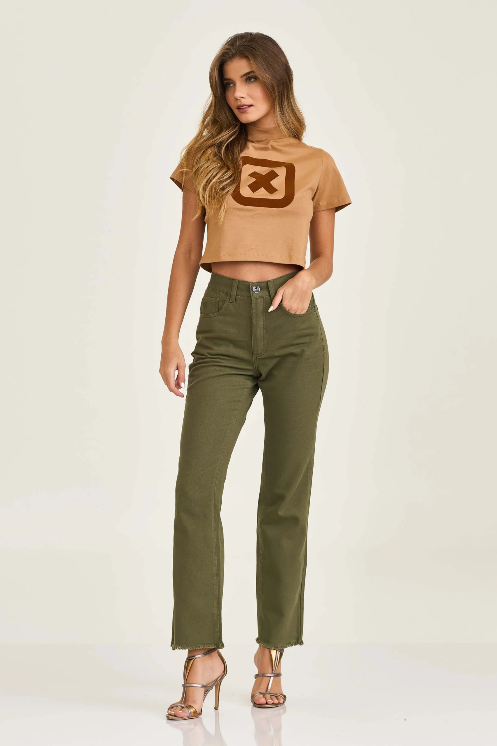 CROPPED SLIM MEIA MALHA ESTAMPADO 51024 - 0014-CARAMELO