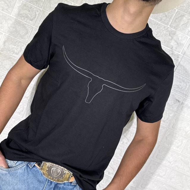 MC852 CAMISETA ET PRETO SILK LONGHORN CINZA