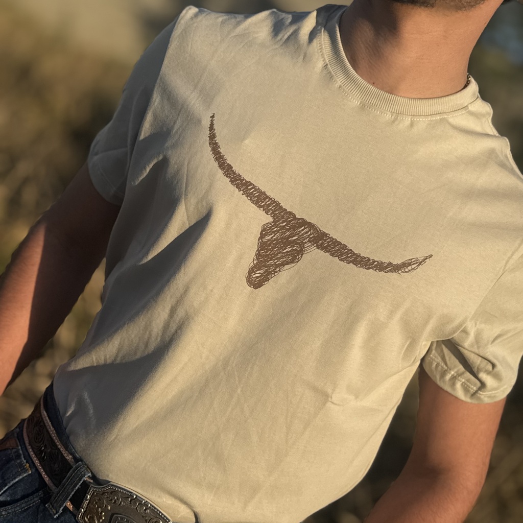 MC854 CAMISETA ET BEGE SILK LONGHORN RASCUNHO CHOCOLATE