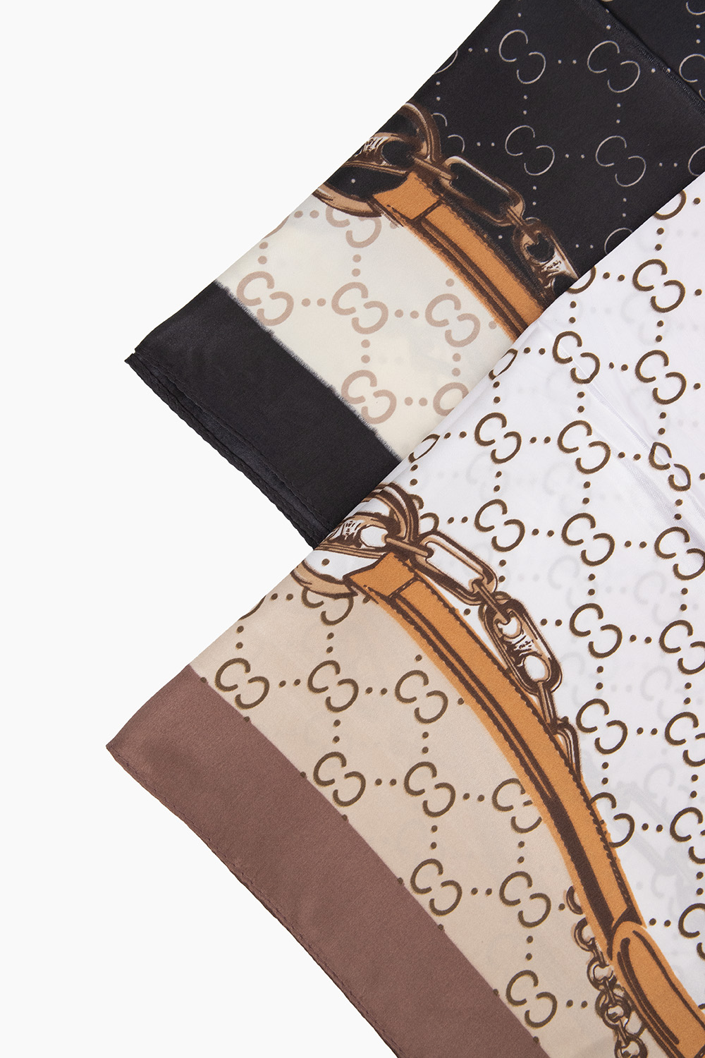 LENÇO CETIM INSPIRAÇÃO CELINE - COR PRETO E BRANCO PEROLADO