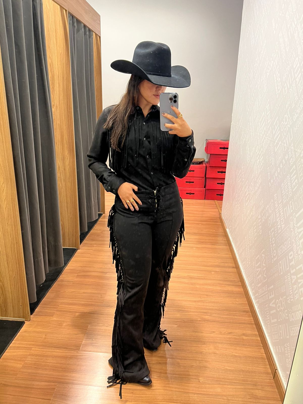 CFL07 CALCA FEMININA SUEDE FRANJAS PRETO - Imagem 2
