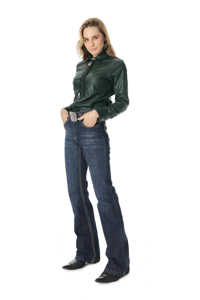 CML47 CAMISA FEMININA LEATHER GREEN WESTERN - Imagem 2